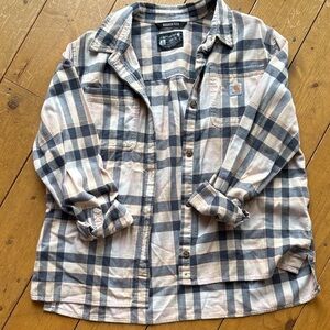 Girls (12-14) Carhartt Rugged Flex Plaid Shirt Jacket in Blue and Cream